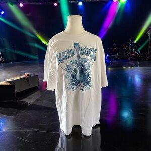 Hard Rock Cafe White Tee with Blue Graphic
